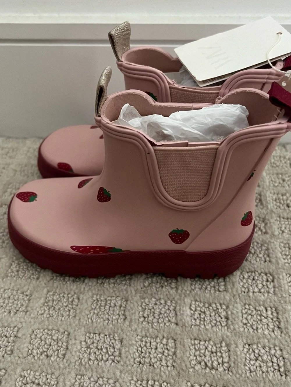 Zara Pink Strawberry-Print Kids Rain Boots